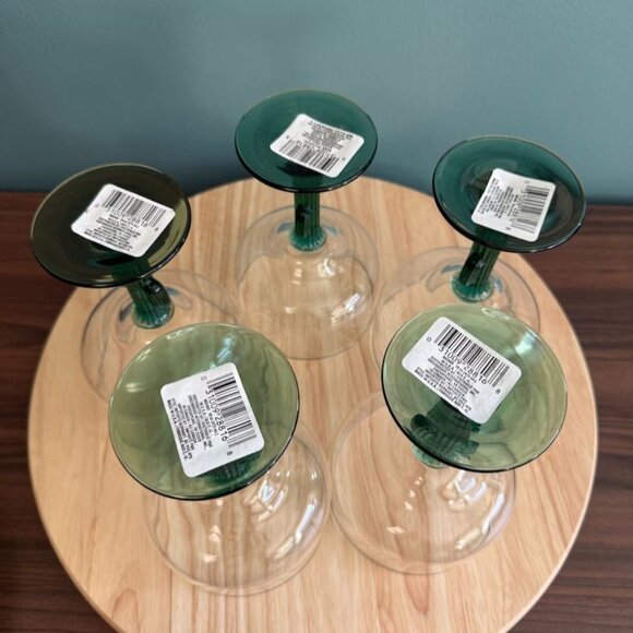 NOS Libbey Cactus Margarita Glasses Set Of 5 Green Stem Clear Bowl 12 Oz Vintage - Picture 3 of 7